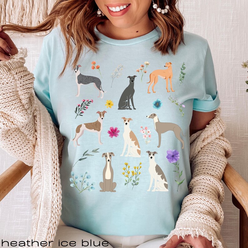 Greyhound Wildflower shirt, Greyhound shirt, Greyhound gift, Greyhound mom, Greyhound gifts Heather Ice Blue