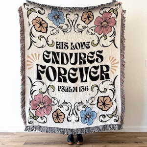 His Love Endures Forever 100% Cotton Woven Blanket, Christian Gifts, Scripture Throw Blanket, Christian Home Decor, Scripture Decor