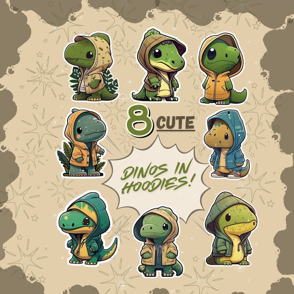 Cute Dino in a Hoodie Digital Sticker Pack