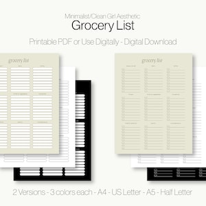 Minimalist Clean Girl Aesthetic Grocery List Template, Editable Grocery List,  Printable Grocery Planner, PDF Fillable Template