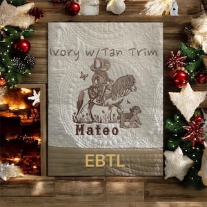 Cowboy Baby Quilt: Embroidered Western Nursery Blanket