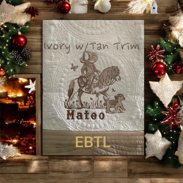 Cowboy Baby Quilt: Embroidered Western Nursery Blanket