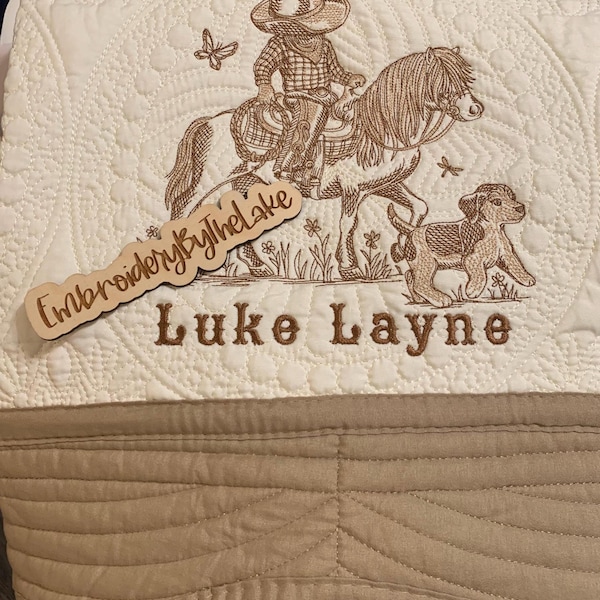 Embroidered Cowboy Baby Quilt: Western Nursery Blanket