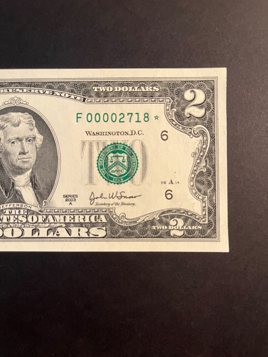 2003 A 2 Dollar Bill Star Note Rare Federal Reserve US Paper Money Etsy