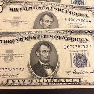 1953 5 Dollar Blue Silver Certificate 5 United States Federal Reserve Bill Beautiful Note - 1 Note