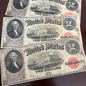 1917  2 Dollar Old United States Paper Money US Currency Large Size Vintage Note - 1 Note