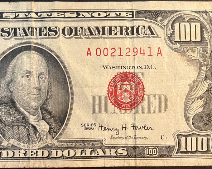 1966 Red Seal One Hundred Dollar Bills Circulated Condition Etsy