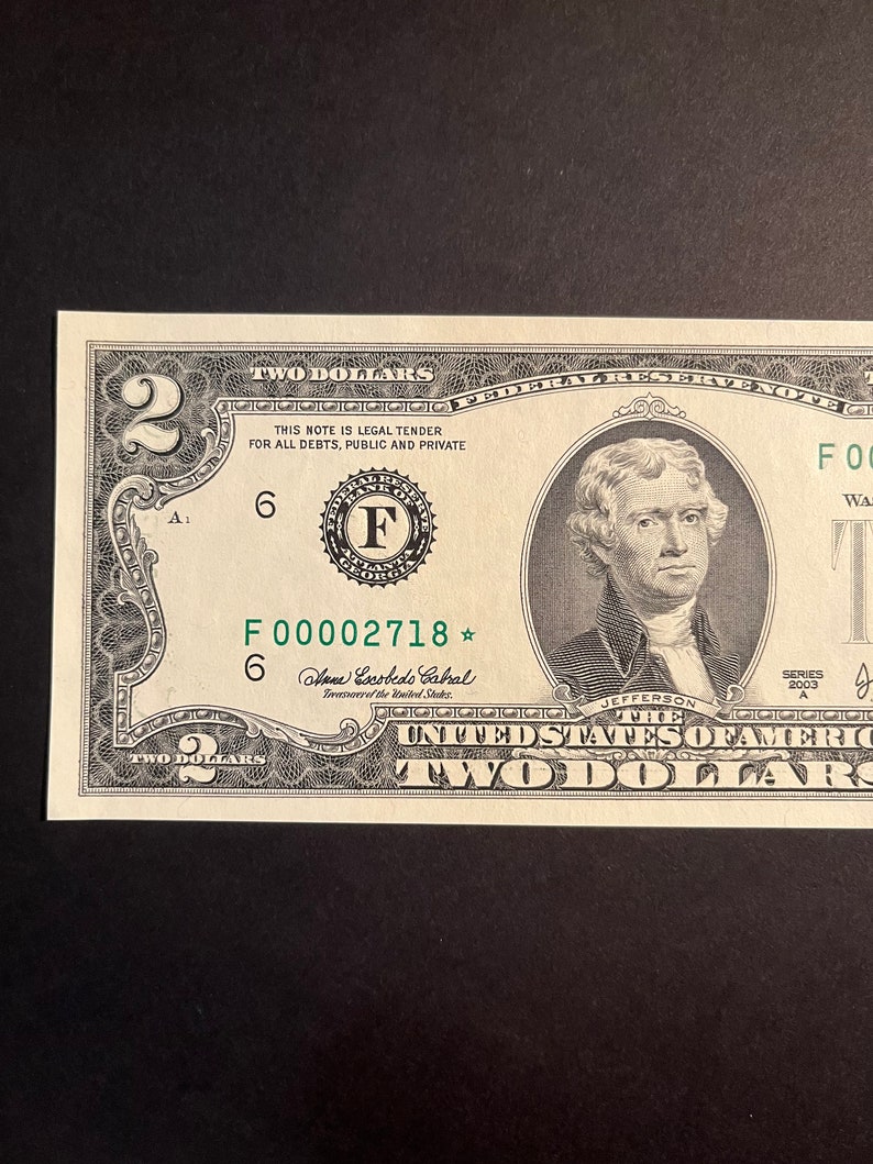 2003 A 2 Dollar Bill Star Note Rare Federal Reserve US Paper Money Etsy