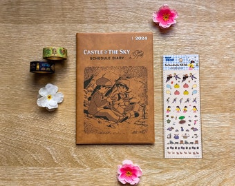 Studio Ghibli 2024 Schedule Diary for Studying/Working (CASTLE in THE SKY) - (Planner + Washitape + Stickers) - Cute gift for anime lovers