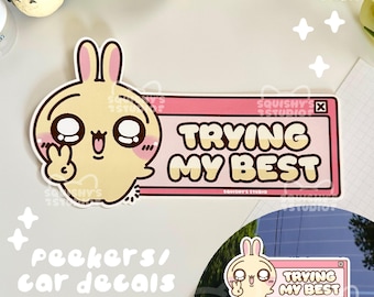 Trying My Best USAGI Chiikawa Car Decal Bumper Sticker | Kawaii Car Decal Bumper Stickers | Kawaii/Funny/Cute Stickers
