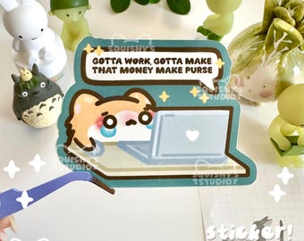 KPOP Corgi Working On Laptop Sticker | KPOP Lyrics Dog Meme Stickers | Kawaii/Funny/Cute Stickers | Laptop/Water Bottle/Car Stickers