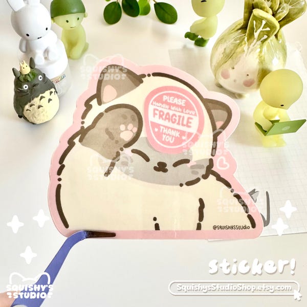 Please Handle With Love FRAGILE Sticker | Cat Meme Stickers | Kawaii/Funny/Cute Stickers | Laptop/Water Bottle/Car Stickers