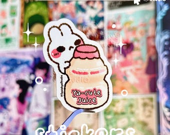 Ya-Cute Juice Cute Bunny With Yakult Drink Sticker | Asian Yogurt Yakult Drink | Funny Kawaii Cute Stickers | Laptop/Water Bottle Stickers