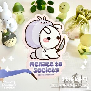 Menace To Society Kawaii Bunny Sticker | Rabbit/Bunny Holding Knife Sticker | Kawaii/Funny/Cute Stickers | Laptop/Water Bottle/Car Stickers image 1