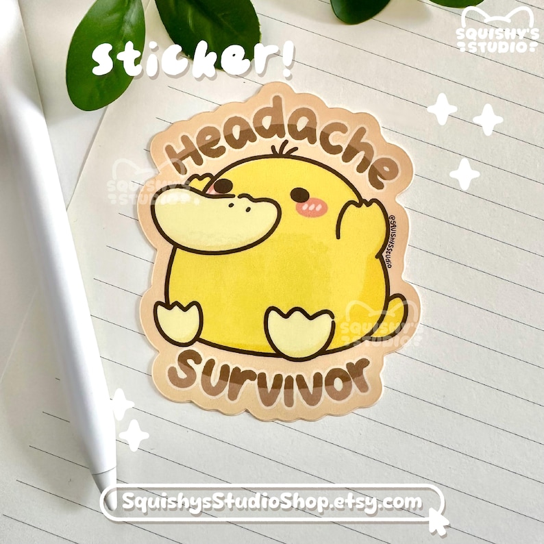 Headache Survivor Psyduck Sticker | Cute Psyduck Headache Stickers | Kawaii/Funny/Cute Stickers | Laptop/Water Bottle/Journal Stickers image 2