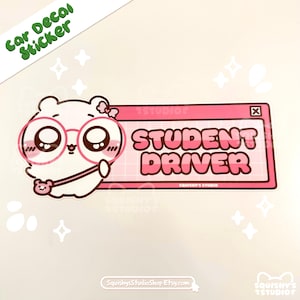 Student Driver Chiikawa With Glasses Car Decal Bumper Sticker | Kawaii Car Decal Bumper Stickers | Kawaii/Funny/Cute Stickers