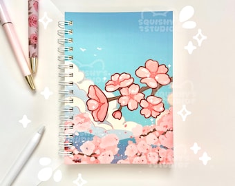 Aesthetic Cherry Blossom Spiral Notebook 100 Sheets A6 Size | Funny Kawaii Cute Line Page NOTEBOOK