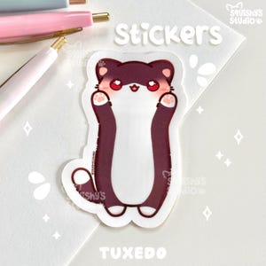 Cute Long Black and White Tuxedo Cat Sticker (TUXEDO) | Cat/Kitty Kawaii, Funny, Cute Stickers | Laptop/Water Bottle/Journal Stickers