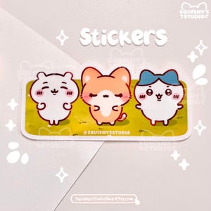 Kawaii Chiikawa and Hachiware x Squishy Grass Field Sticker | Kawaii/Funny/Cute Stickers | Laptop/Water Bottle/Journal Stickers
