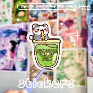 Professional Yapper Juice Husky Dog Sipping Juice Box/Boba Sticker | Funny Kawaii Cute Stickers | Laptop/Water Bottle Stickers