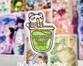 Professional Yapper Juice Husky Dog Sipping Juice Box/Boba Sticker | Funny Kawaii Cute Stickers | Laptop/Water Bottle Stickers
