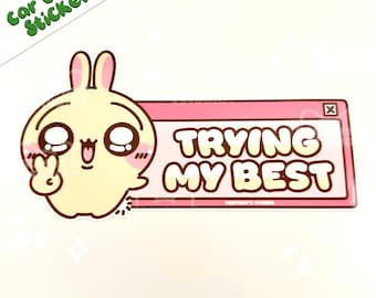 Trying My Best USAGI Chiikawa Car Decal Bumper Sticker | Kawaii Car Decal Bumper Stickers | Kawaii/Funny/Cute Stickers