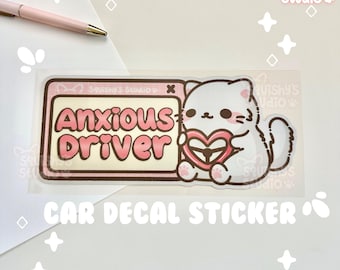 Anxious Driver Cute Cat Car Decal Bumper Stickers | Kawaii Car Decal Bumper Stickers | Kawaii/Funny/Cute Stickers | Reflective Car Stickers