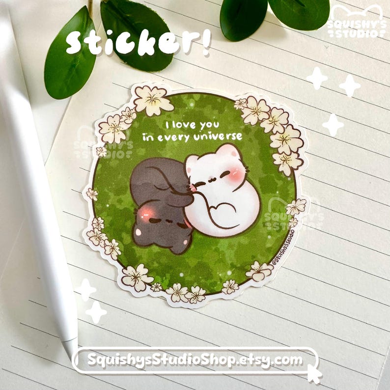 I Love You In Every Universe Cat Sticker | Cute Couple Kitty Stickers | Funny Kawaii Cute Stickers | Laptop/Water Bottle/Journal Stickers image 2