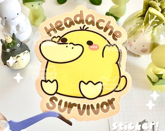 Headache Survivor Psyduck Sticker | Cute Psyduck Headache Stickers | Kawaii/Funny/Cute Stickers | Laptop/Water Bottle/Journal Stickers