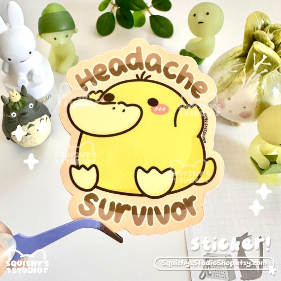 Headache Survivor Psyduck Sticker | Cute Psyduck Headache Stickers | Kawaii/Funny/Cute Stickers | Laptop/Water Bottle/Journal Stickers
