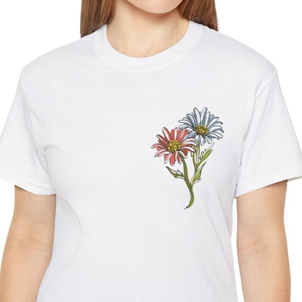 Camiseta de flores minimalistas, camiseta de flores abstractas, camiseta de algodón con flores de arte lineal