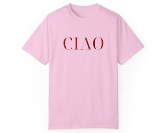 Leuk eenvoudig T-shirt, eenvoudig T-shirt met comfortabele kleuren, roze en rood T-shirt, T-shirt CIAO