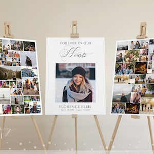 Canva Collage Funeral sign template Forever in our hearts Collage Sign Collage Memorial Funeral poster Simple Collage funeral Sig set of 3
