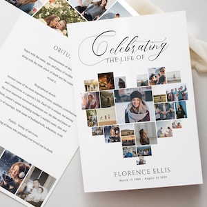 Canva Collage Funeral Program template 5x7, 5.5x8.5 Heart Collage Memorial Program card Simple Collage funeral program template Modern card