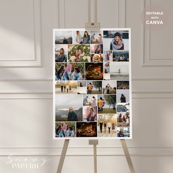 Canva funeral Collage poster template Collage table poster Collage card Collage Memorial Funeral poster Simple Collage funeral sign