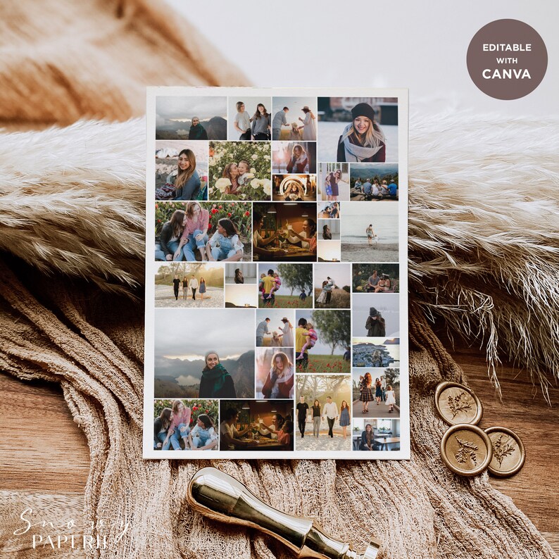 Op de afbeelding: Een collage van foto's met een groep mensen in verschillende omgevingen, waaronder een strand, een park en een bos. De foto's zijn in een rasterpatroon gerangschikt en zijn afgedrukt op een witte achtergrond. De collage is omlijst met een witte rand.