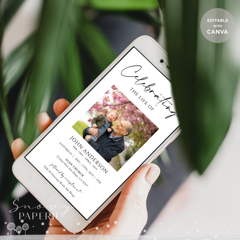Digital Funeral Invitation Template, Phone Memorial Announcement (canva ...