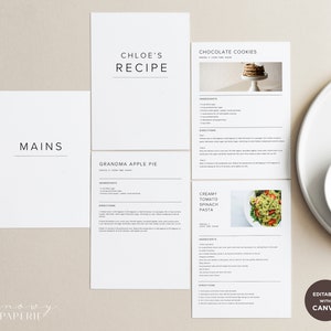 A4 A5  Minimal recipe template Canva recipe  simple Recipe Template minimal recipe template editable Recipe Binder Modern Cookbook card