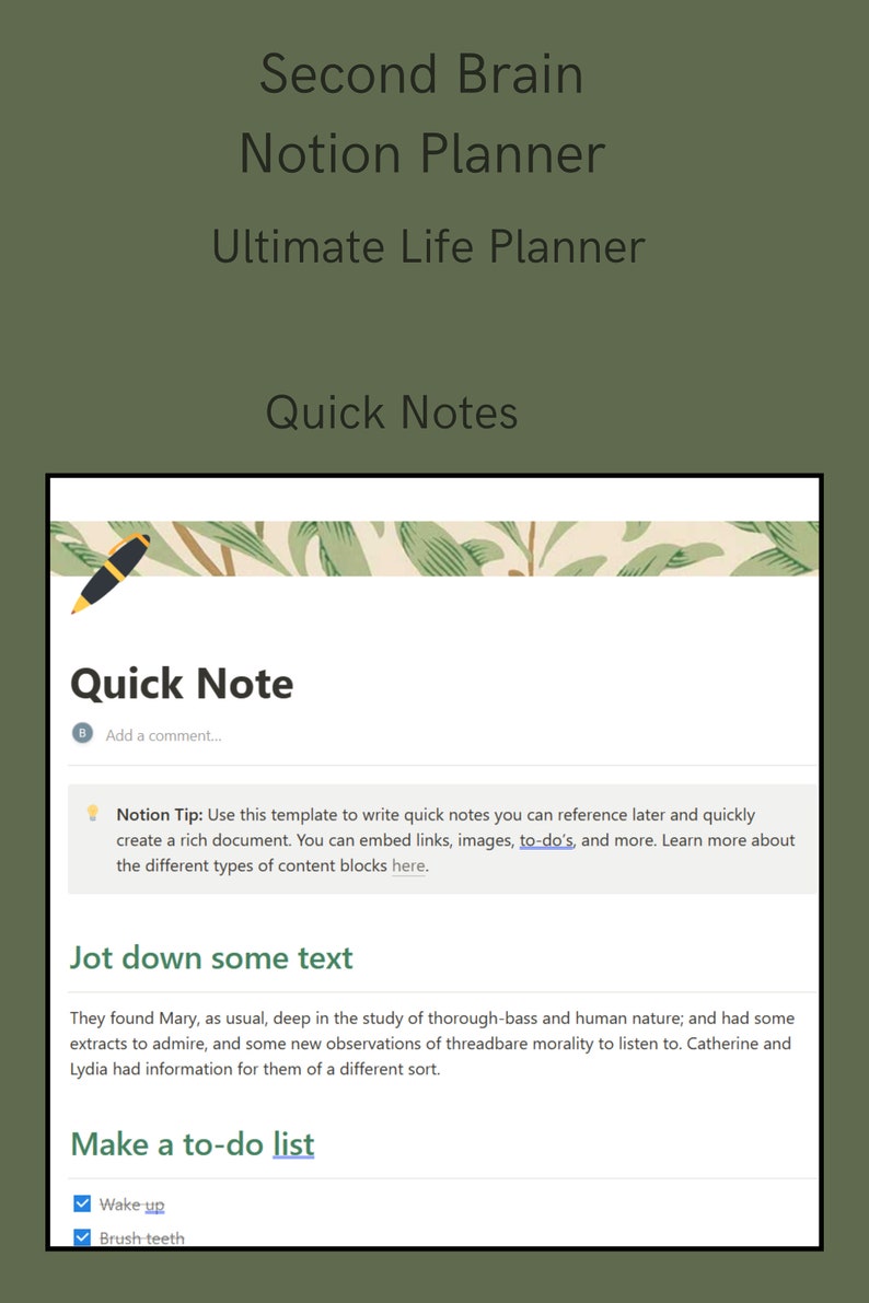 Notion Second Brain Template All in One Notion Dashboard ADHD Friendly ...