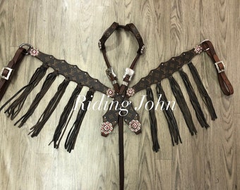 Brdle Breast Collar Headstall Tack Set Horse Basketweave Horseshoe