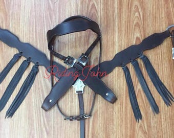 Western Brown Leather Tack Set Of Headstall and Breast Colllar