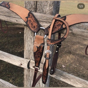 Western Natural  Leather Tack set of Headstall and Breast Collar