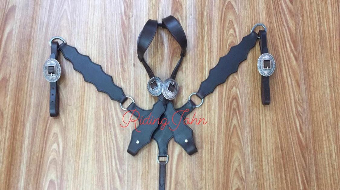 Western Brown Leather Tack Set Of Headstall and Breast Colllar