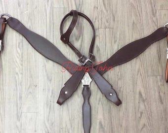 Western Brown Leather Tack Set Of Headstall and Breast Colllar