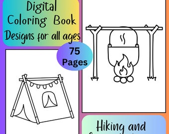 Målarbok för vandring och camping: 75 avkopplande sidor (PDF-mönster)