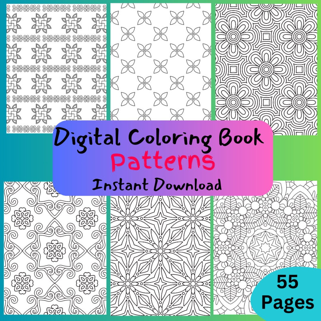 Patterns Coloring Book Pages, Digital Coloring Book, Adults Coloring ...