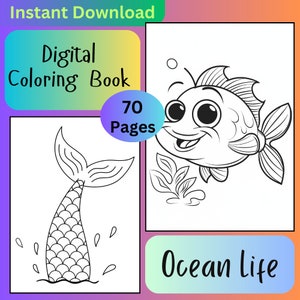 Coloring Book Ocean Life, 70 Digital Coloring Book Pages, Adults Coloring Book, Kids Coloring Pages, Relaxing Coloring, Easy Patterns