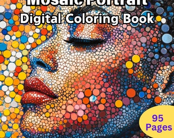Mosaic Portraits Coloring Book: 95 Abstract Art Pages (Digital Download)