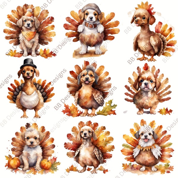 Cute puppies in a turkey costume