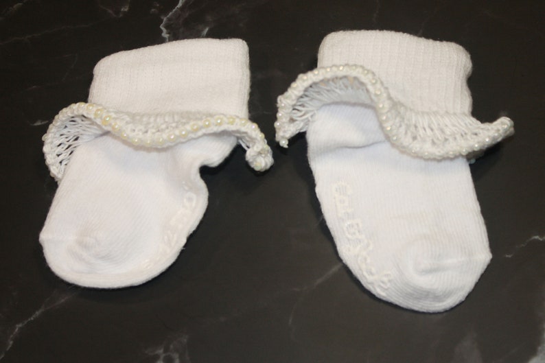 Crochet Beaded Ruffle Trim Socks 0 6 Month image 1